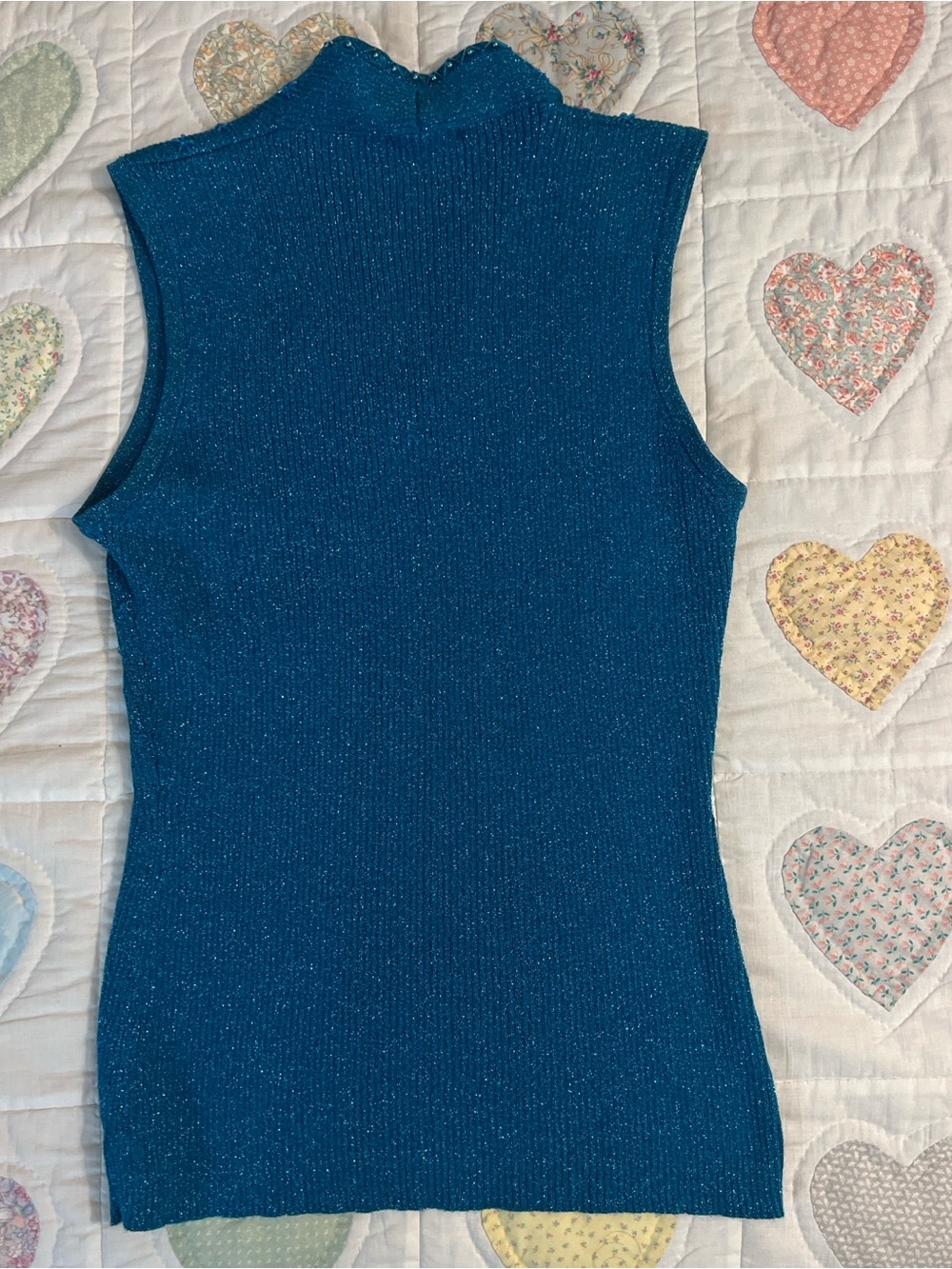 Cache Beaded Sparkly Blue Metallic Knit Y2K Vintage Top Size Large Stretchy - Picture 6 of 8